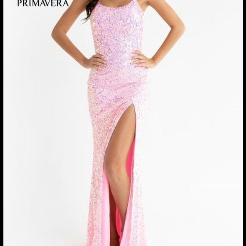 primavera pink sequin prom dress